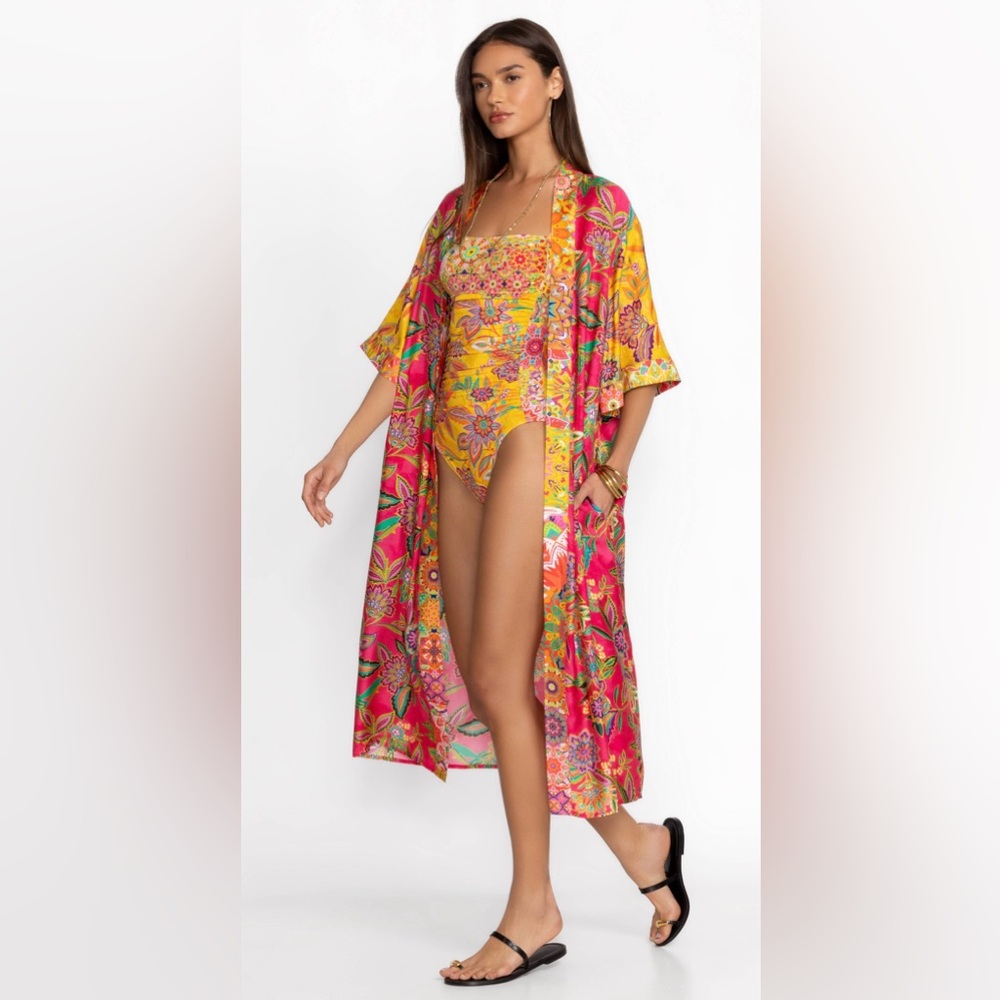 NEW 🌞 Johnny Was FLAMINGO AND SUNSHINE MIX LONG KIMONO Cover-Up